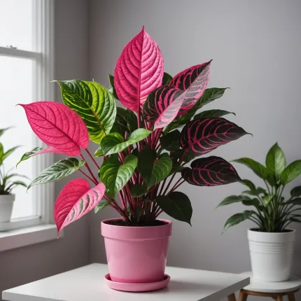 Сингониум Неон Пинк — яркое комнатное растение с розовыми листьями, идеальное для декора
